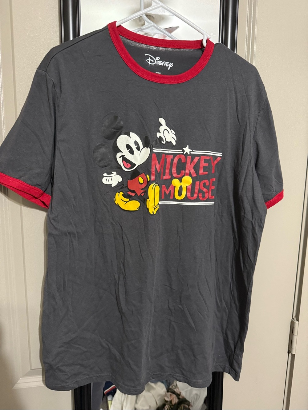 Disney Black Tee with Red Trim and White Logo